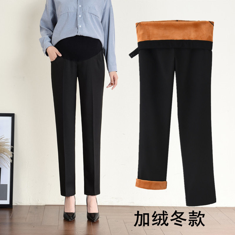 孕妇加绒西装裤冬款黑色直筒裤高腰托腹工作上班裤子正装职业裤子