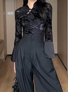 黑色西装裤女裤子2026新款春秋垂坠感高腰休闲直筒阔腿裤拖地长裤