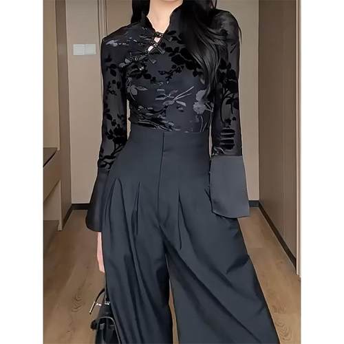 西装裤女高腰阔腿裤拖地长裤