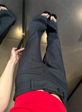 灰色西装裤女夏季薄款直筒宽松显瘦高级感微喇叭阔腿裤休闲拖地裤