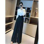 女春夏新款 拖地长裤 韩版 裤 垂感黑色显瘦休闲宽松西装 高腰阔腿裤