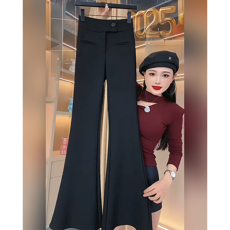 西装裤女春秋2026新款超模裤黑色显瘦微喇叭裤休闲高腰拖地长裤子