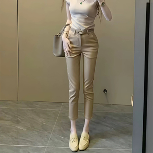 卡其色裤 女春夏新款 子小脚铅笔裤 高腰显瘦烟管裤 西装 休闲九分裤 裤