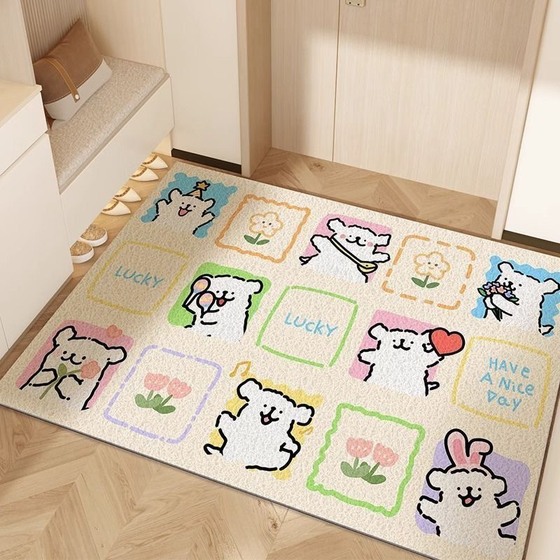 多巴胺线条小狗入户门玄关丝圈彩色地垫家用耐磨防滑门口除尘脚垫