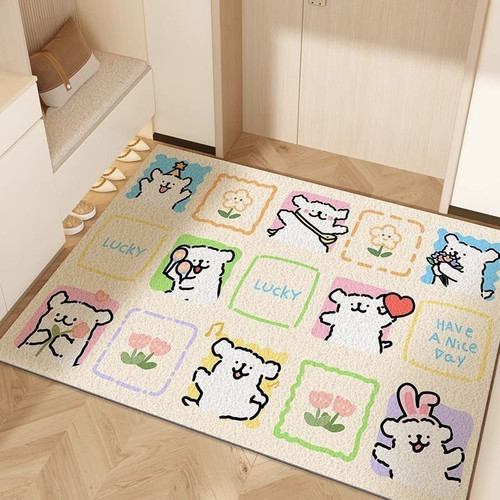 多巴胺线条小狗入户门玄关丝圈彩色地垫家用耐磨防滑门口除尘脚垫