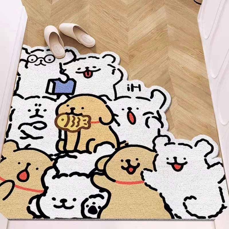 线条小狗入门丝圈地垫玄关室内进门防滑除尘家用地垫方形竖版现代