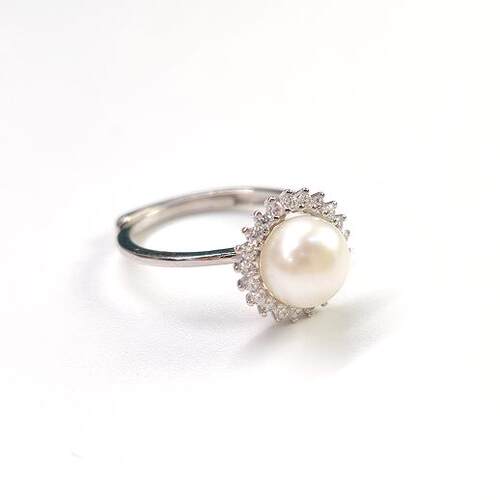 S925银淡水珍珠戒指7mm V201-H353