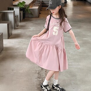 女童连衣裙夏季2026新款儿童洋气时髦夏装女大童纯棉短袖拼接裙子