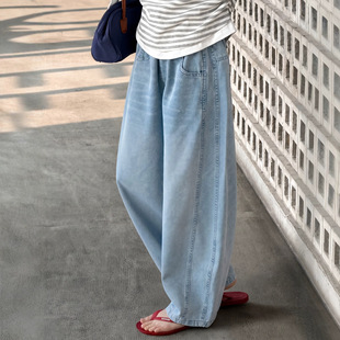 女童夏季牛仔裤2026新款儿童天丝薄款弯刀裤百搭宽松阔腿休闲长裤