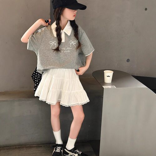 女童短袖t恤夏季2026新款儿童洋气时髦夏装中大童棉锦POLO衫上衣