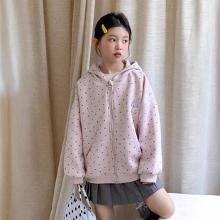 女童外套春装2026新款女大童洋气时髦连帽卫衣宽松休闲拉链衫开衫