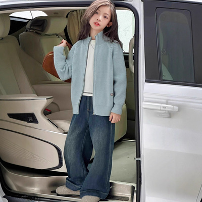 女童毛衣秋装2025秋冬新款韩版儿童针织衫宽松加厚拉链开衫外套