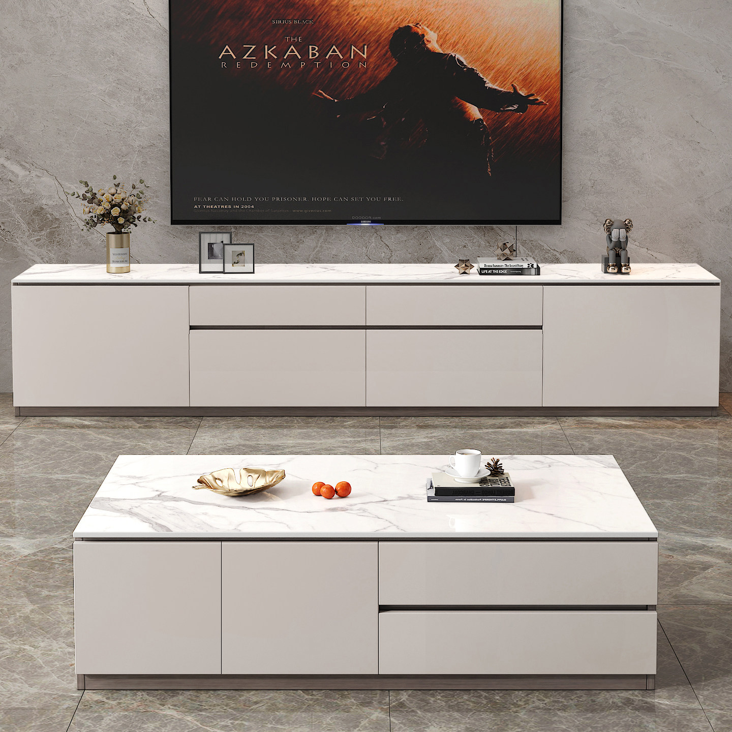 岩板电视柜实木60cm高款落地储物地柜2026新款客厅家用电视机柜子