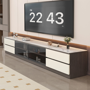 电视柜岩板实木50cm客厅高款落地地柜轻奢高级感玻璃门 电视机柜