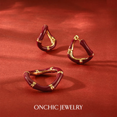 Onchic红运竹节耳环女轻奢高级感本命新年红色耳饰品竹子精致秋冬