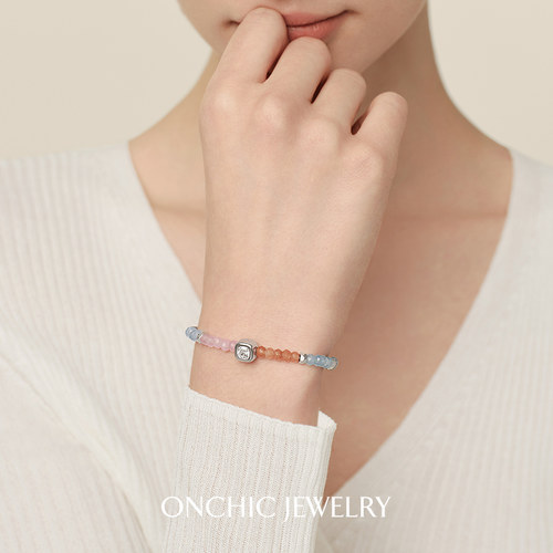 Onchic霓彩方糖手链女汉白玉手串