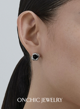 明星同款OnchicOR系列山云耳环女设计感小众耳钉黑玛瑙高级轻奢