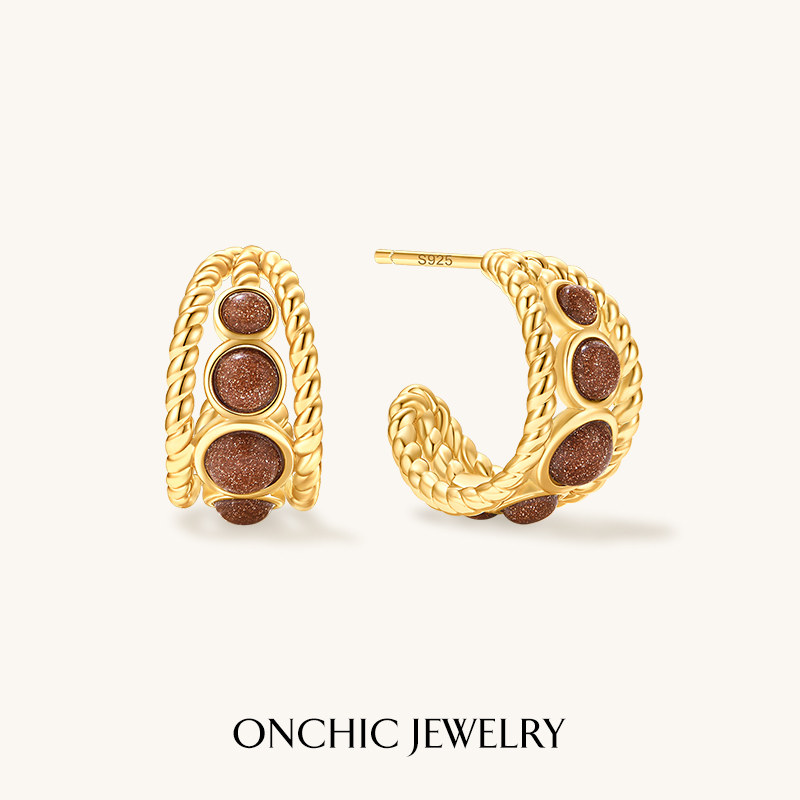Onchic旧梦繁花耳钉女新款金色耳环本命年镂空麻花轻奢高级感复古