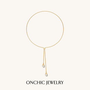 Onchic灵蛇流光毛衣链珍珠项链长款 小众可调节轻奢高级感气质精致