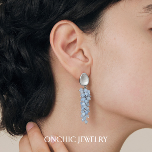 Onchic碎光贝壳耳环女新款 明星同款 轻奢高级感天然宝石流苏耳饰品