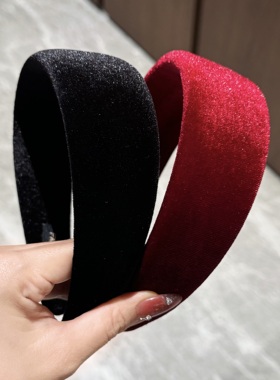 杨杨babytime 宽5cm！Anna同款安可拉红色黑色丝绒高颅顶海绵发箍