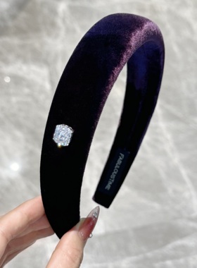 杨杨babytime贵气紫 进口长丝绒发箍 谬小姐超闪方糖头箍高颅顶潮