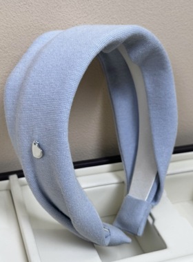 杨杨babytime 慵懒夏日 韩国蓝色针织宽边发箍高颅顶休闲简约发带