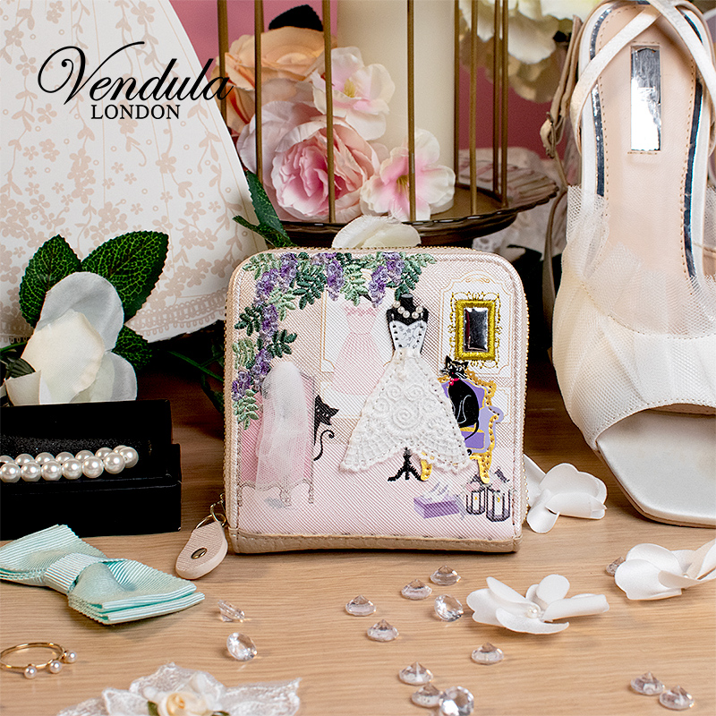 Vendula英国原创手工女包 婚纱店系列米白少女风时尚学生方形钱包
