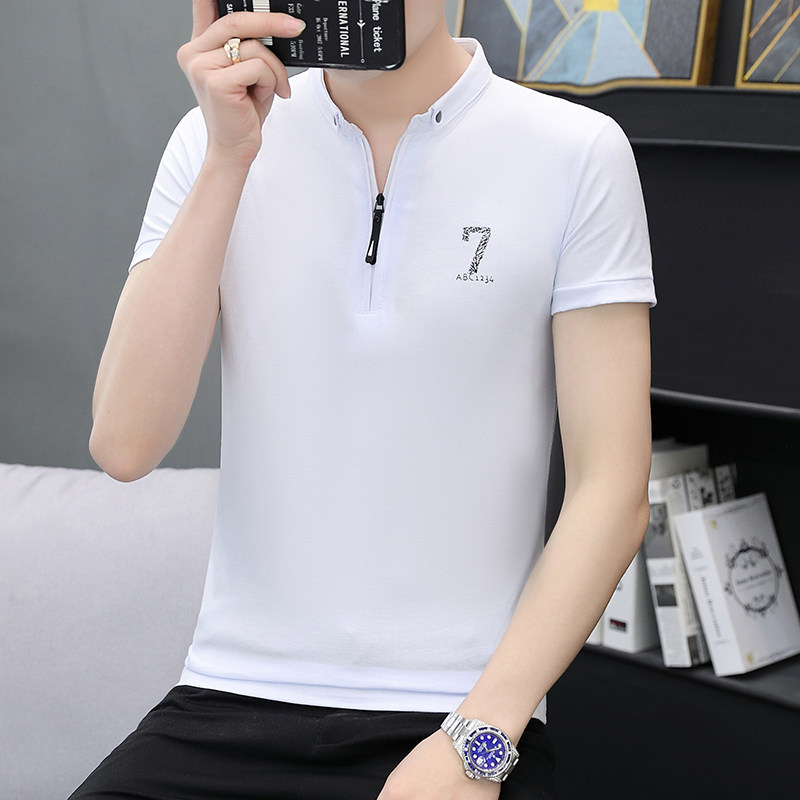 新款夏季纯棉polo衫男短袖拉链立领t恤韩版潮男士半袖衬衫领衣服