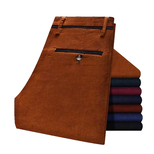 秋冬款灯芯绒男裤青年中腰修身男士条绒裤休闲直筒加绒加厚长裤子