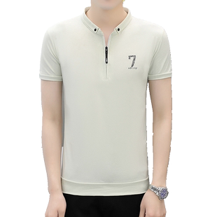 新款夏季翻领短袖T恤男纯棉polo衫韩版商务薄款潮流拉链半袖上衣