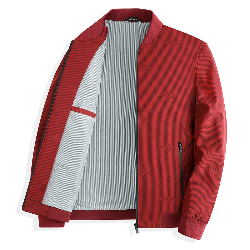 男士红色夹克外套结婚宴本命年喜爸爸装春秋季棒球领婚礼服上衣