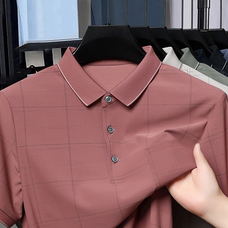 真口袋~男士夏季新款红色短袖T恤爸爸装冰丝本命年婚宴polo衫上衣