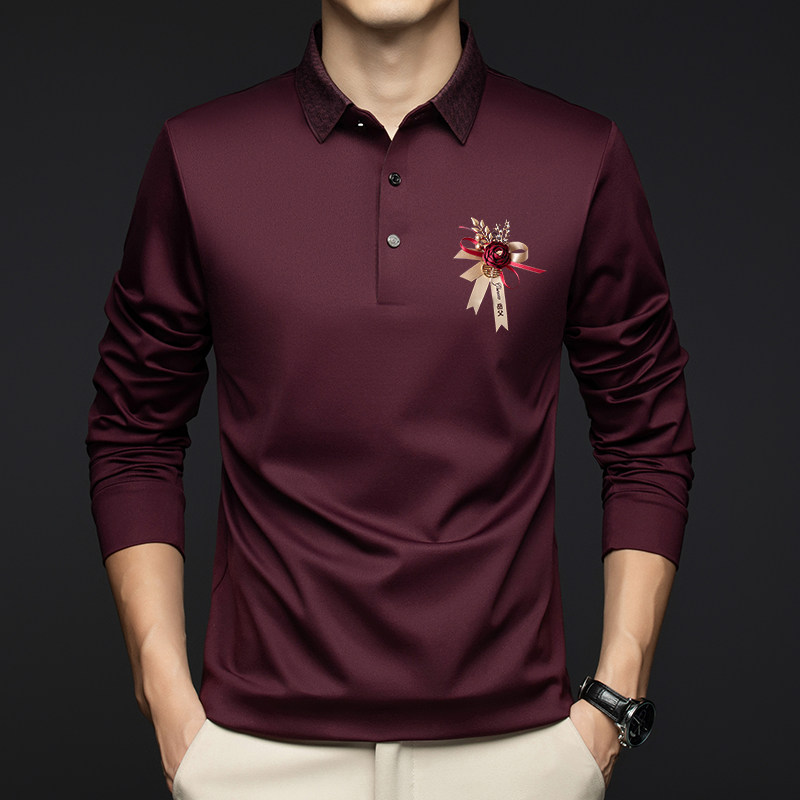 【桑蚕丝】男士红色长袖t恤春秋季爸爸装本命年婚宴婚礼羊毛上衣