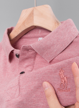 男士POLO衫短袖t恤poli爸爸夏装polou冰丝poiot上衣纯棉婆罗plol