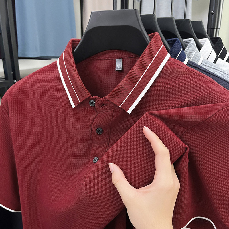 100%纯棉~男士新款红色短袖T恤爸爸夏装婚宴polo衫本命年上衣半袖