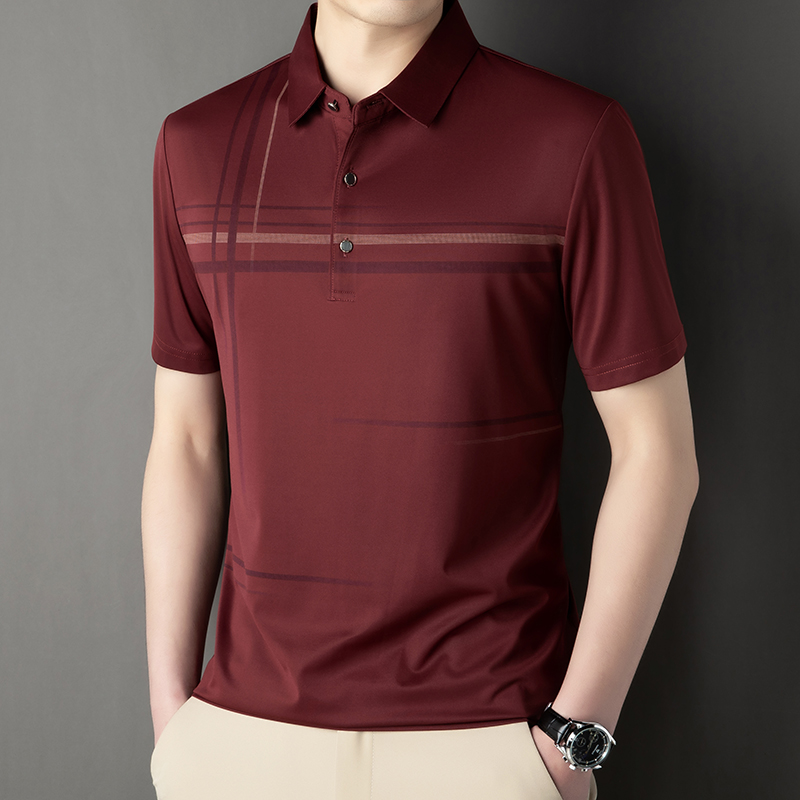 桑蚕丝~爸爸红色短袖T恤polo衫