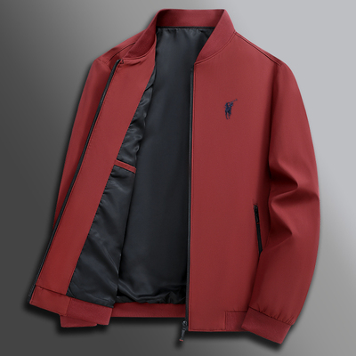 中年喜爸爸春秋冬装上衣服红色夹克衫外套婚礼服婚宴装红色本命年