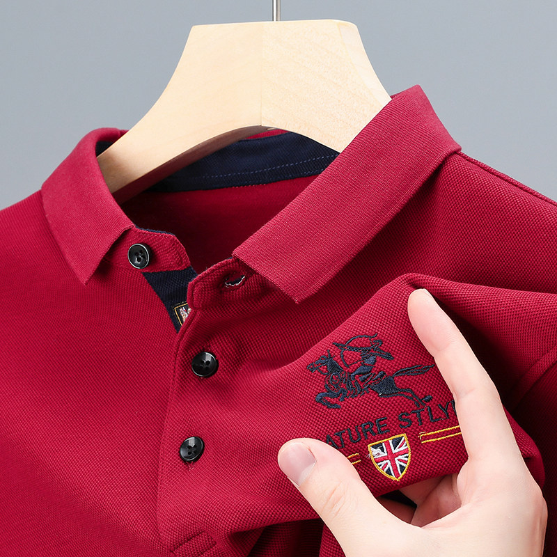 100%纯棉~男士红色长袖POLO衫春秋季爸爸装本命年结婚宴婚礼上衣