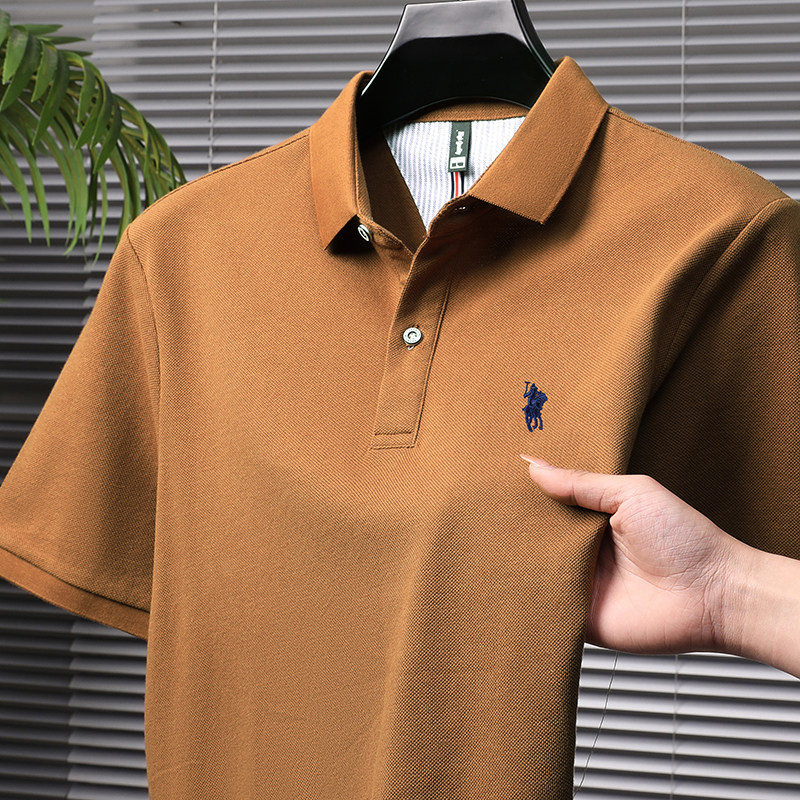 男士短袖纯棉T恤polo衫中年爸爸装夏季上衣战马刺绣plol丅血