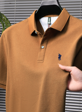 男士短袖纯棉T恤polo衫中年爸爸装夏季上衣战马刺绣plol丅血