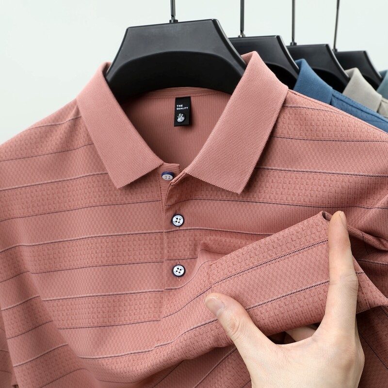 真口袋~男士夏季新款红色POLO衫短袖T恤冰丝中年爸爸装结婚宴上衣