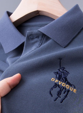 男士保罗POLO衫长袖t恤中年poiot爸爸春秋装p0lo纯棉plol上衣卫衣