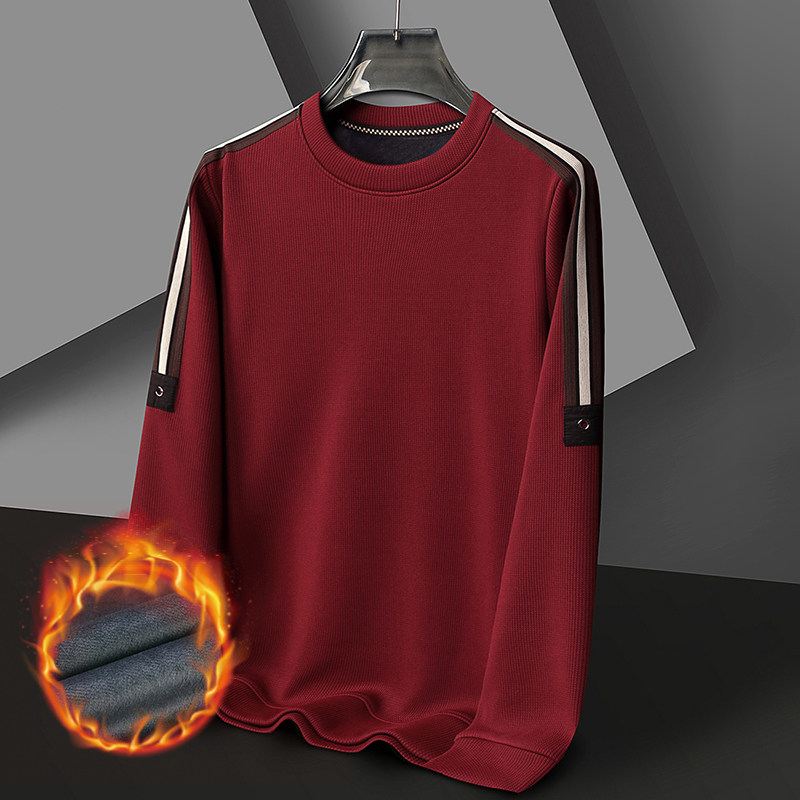 男士2025蛇年秋冬季红色新款t恤长袖本命年卫衣爸爸装加绒上衣服