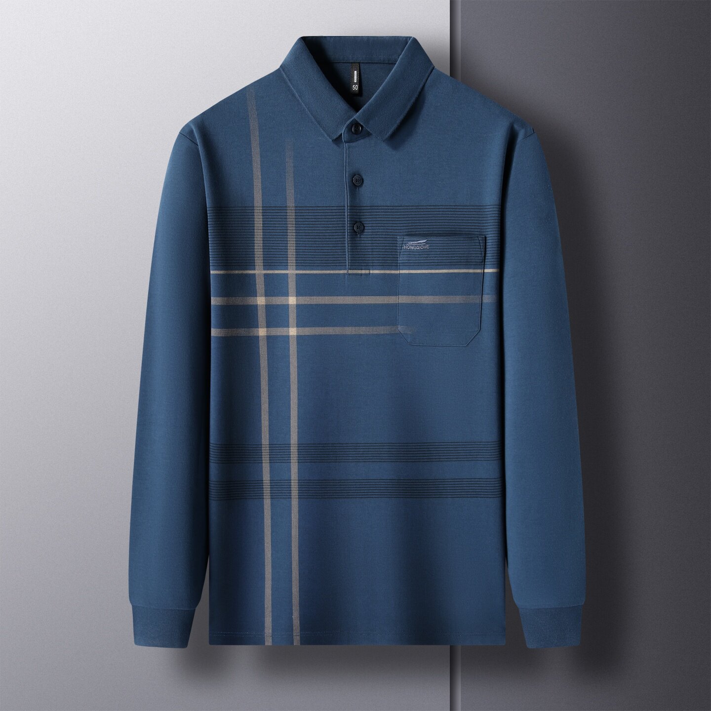 真口袋2025春秋新款男士长袖体恤衫上衣爸爸休闲中老年T恤