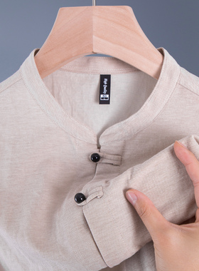 男士polo衫短袖t恤中年爸爸装新中式亚麻上衣中山领立领plol体恤