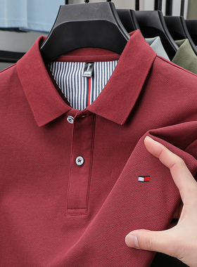 100%纯棉~男士POLO衫红色短袖t恤plol爸爸夏装全棉婚宴婚礼上衣服