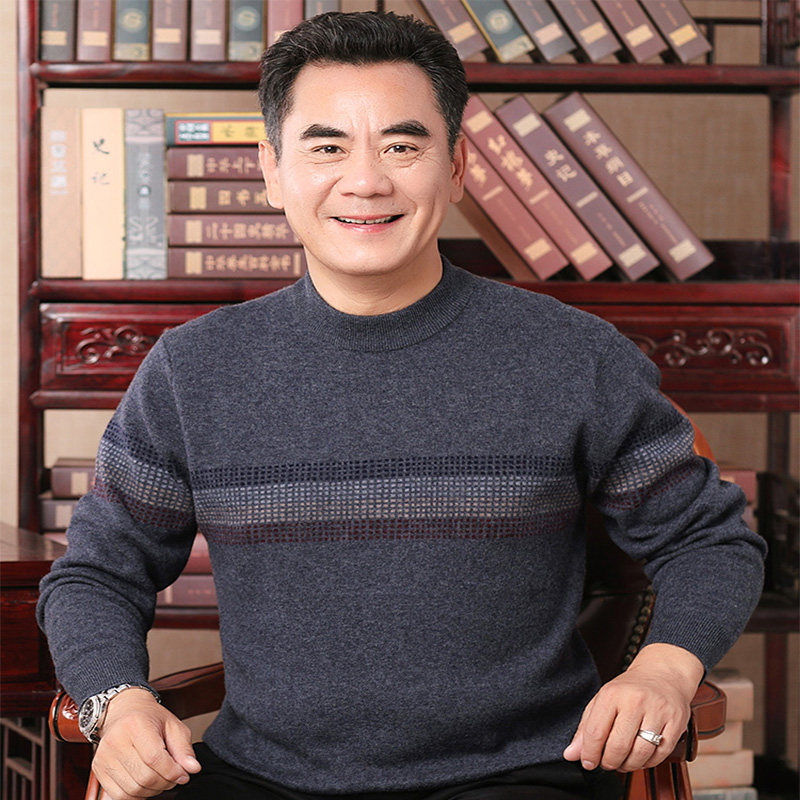 中年爸爸100纯羊毛衫加厚保暖