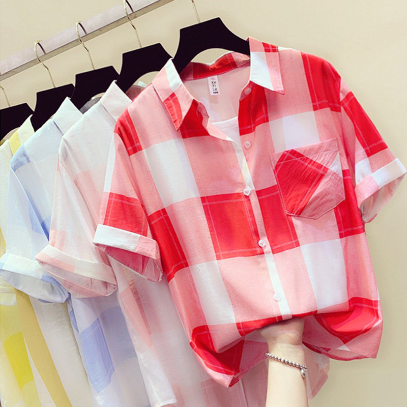 False two tops 2019 new pattern Summer wear Short sleeved Chiffon lattice shirt Easy Versatile half sleeve Primer shirtin the Women's clothing/Boutique , Shirt  category - from Buy2taobao.com to provide professional Taobao agent buy service