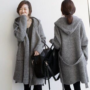 大码胖mm300斤韩国中长款针织衫女秋冬季宽松加厚大毛衣开衫外套